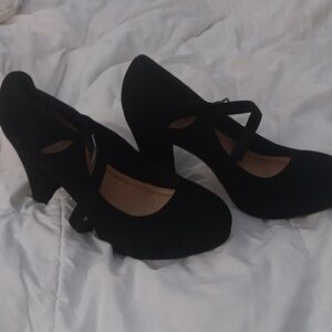 5 inch platforms(black Mary Jane's in brushed velvet texture)